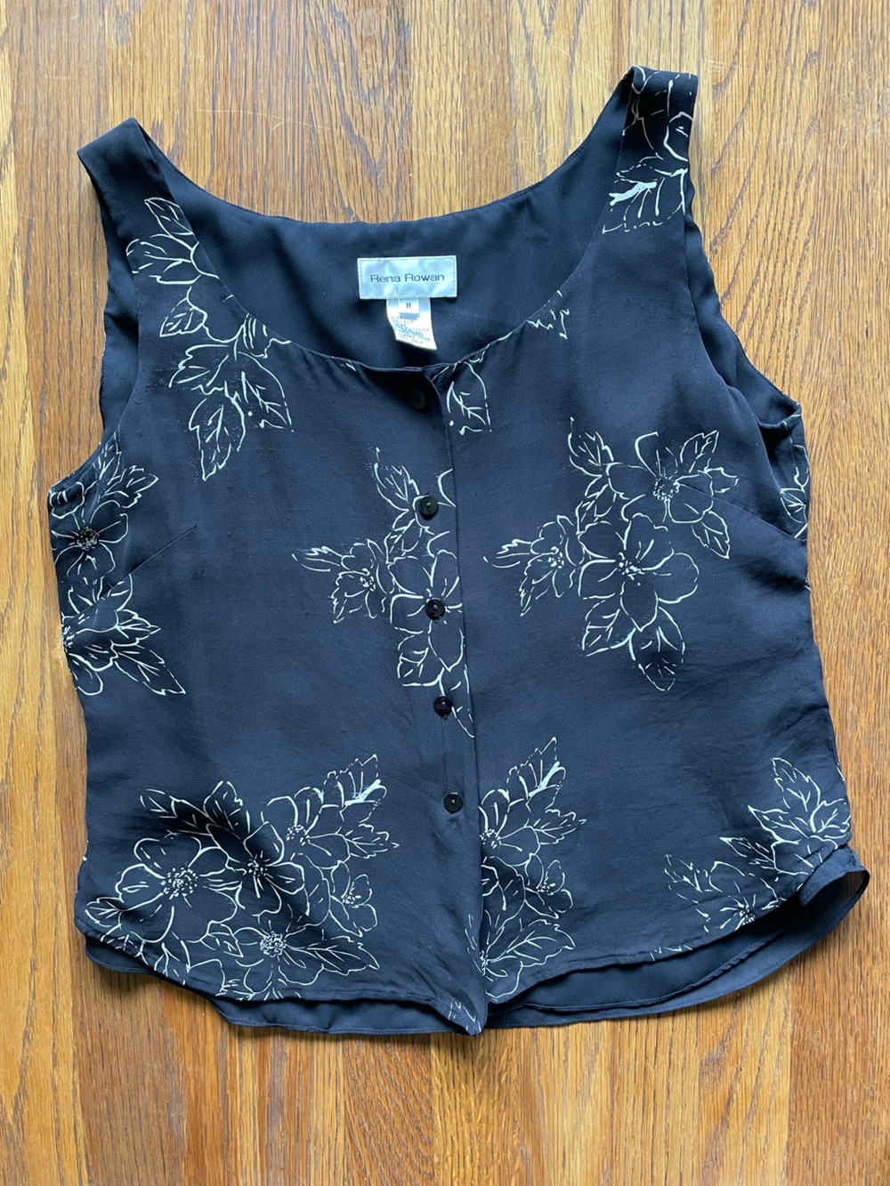 Rena Rowan Black 100% Silk Floral Button-Front Camisole